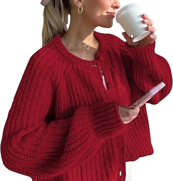 Hixiaohe Cardigan Sweater for Women Long Sleeve Button Y2K Chunky Knit Sweater Fall Casual Open Front Outwear Knitwear Coat