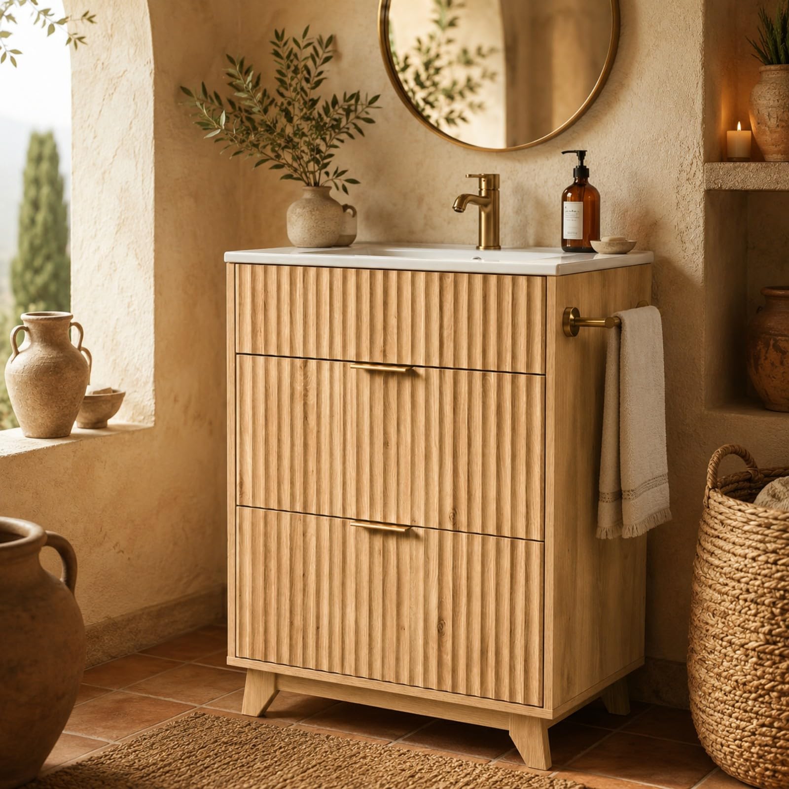 VINGLI 24 inch fluted oak vanity