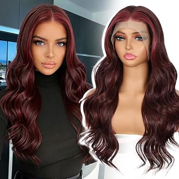 Burgundy Synthetic Lace Front Wig 13x4 Pre Plucked 22IN