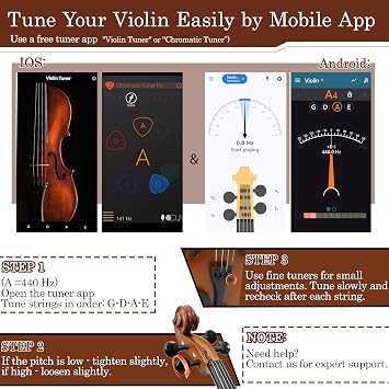 Solid Wood 4/4 Violin for Beginners – Spruce Top & Maple Back Acoustic Violin, Starter Kit with Rosewood Bow,Rosin,Shoulder Rest, Extra Strings and Bridge (Classic, Full)