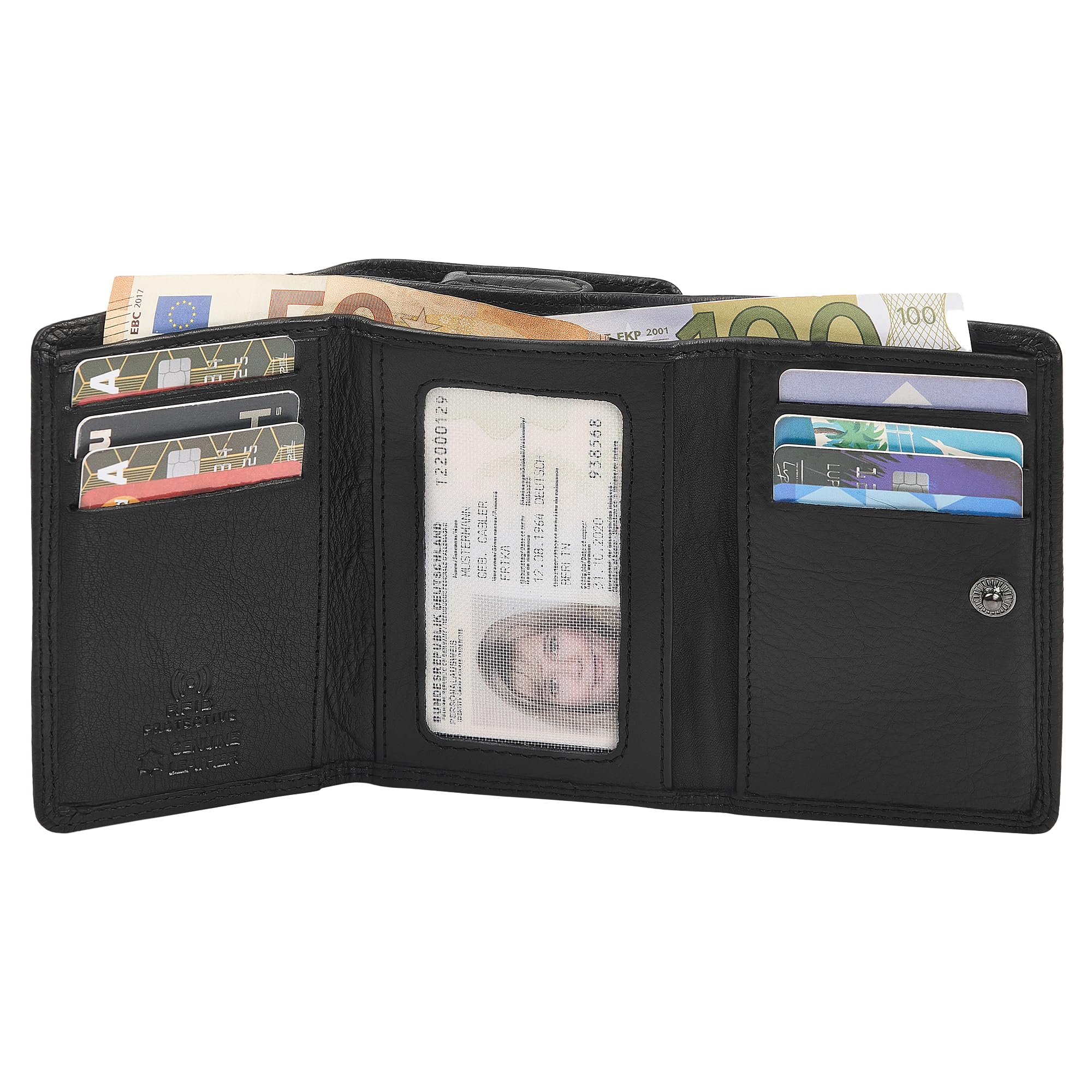 STILORD "Bloom Echt Leder Portemonnaie mit Reißverschluss Moderne Kleine Geldbörse Damen Leder Mini Brieftasche RFID Geldbeutel Münzfach Portmonee Frauen mit Geschenkbox Farbe:schwarz