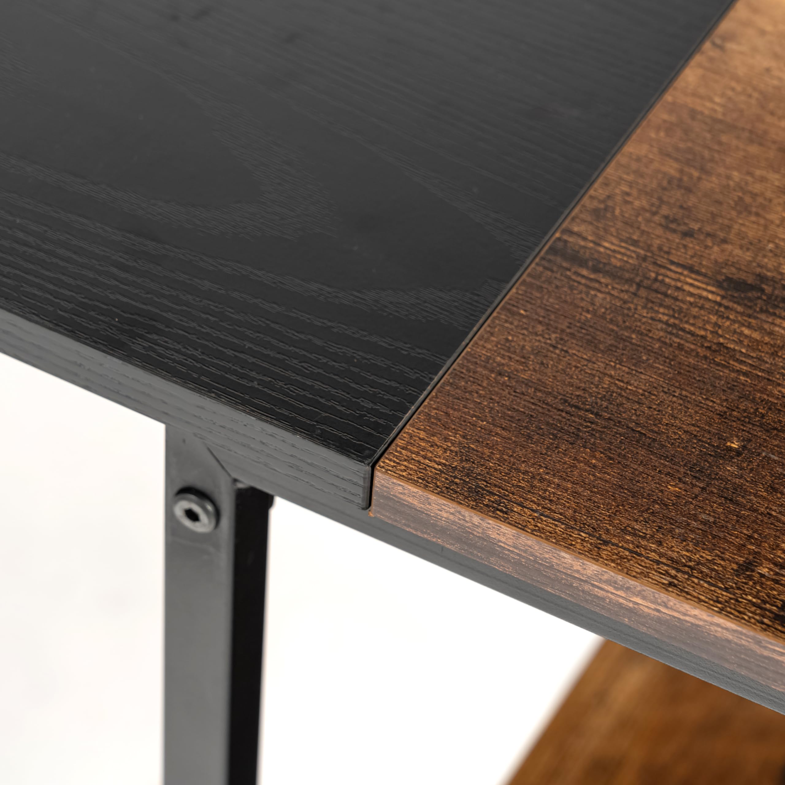 FurnitureR Table de Dessin Moderne, 120 x 60cm, Etagères Latérales Pratiques-2 Niveaux Réglage en Hauteur, Structure Solide, Plateau Patchwork en Rétro Marron et Noir, Loisirs Créatifs ou Bureau