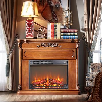 23 Inch Electric Fireplace Insert Heater with Log Set, Realistic Flame Effect, CSA/UL Certified, 1400W 5000 BTU, Overheat & Fuse Safety Protection, 11 Temp Settings & Timer