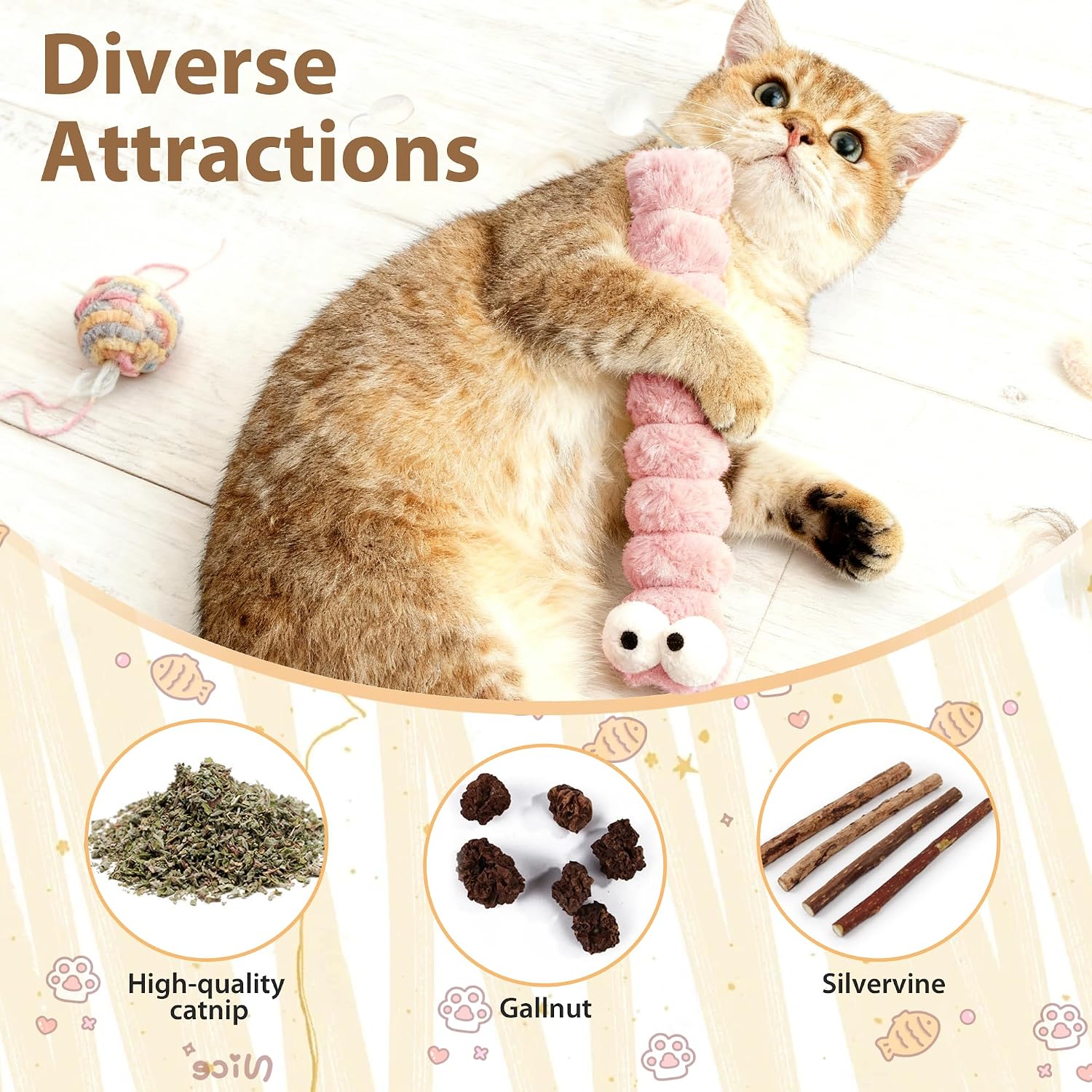 Cat Toys Pillows 3 Pack, 13” Cat Kicker Toys with Catnip Inside, Durable Interactive Cat Toys for Indoor Cats, Soft Kick Sticks for Exercise & Play