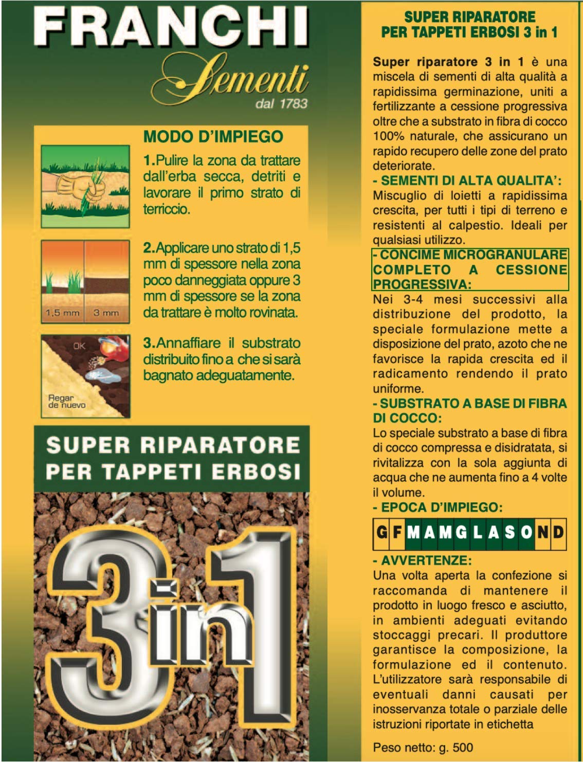 Riparatore Prato 3in1 - Sermenti Prato per Risemina con Concime e Terriccio per Rapida Ricrescita