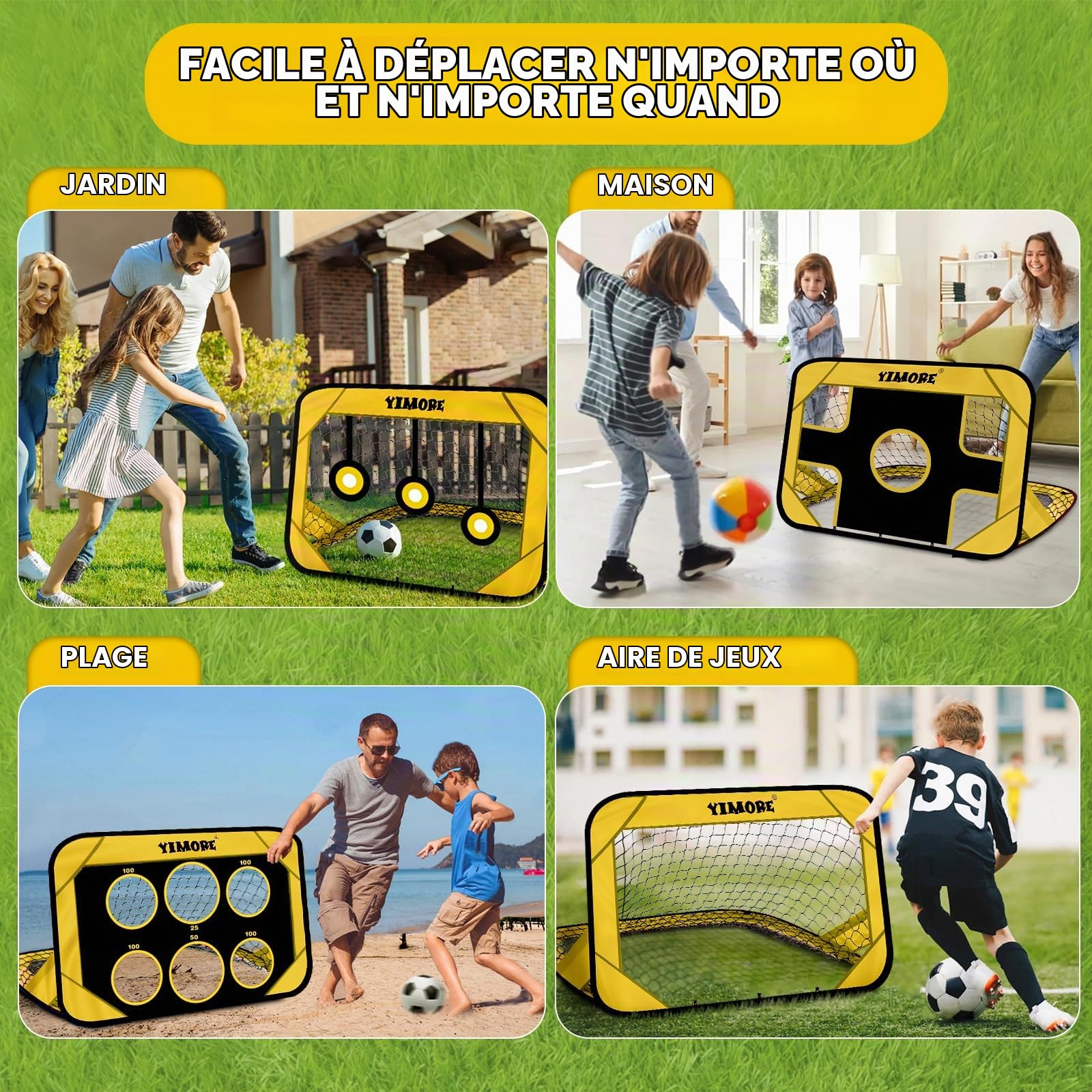 YIMORE But de Foot Enfant Extérieur, 4 Modes Cage de Foot Pop up, Pliable Mini Cage de Foot 120 x 80 x 80 cm avec Sac Porté, pour Jardin, la Cour, Plage