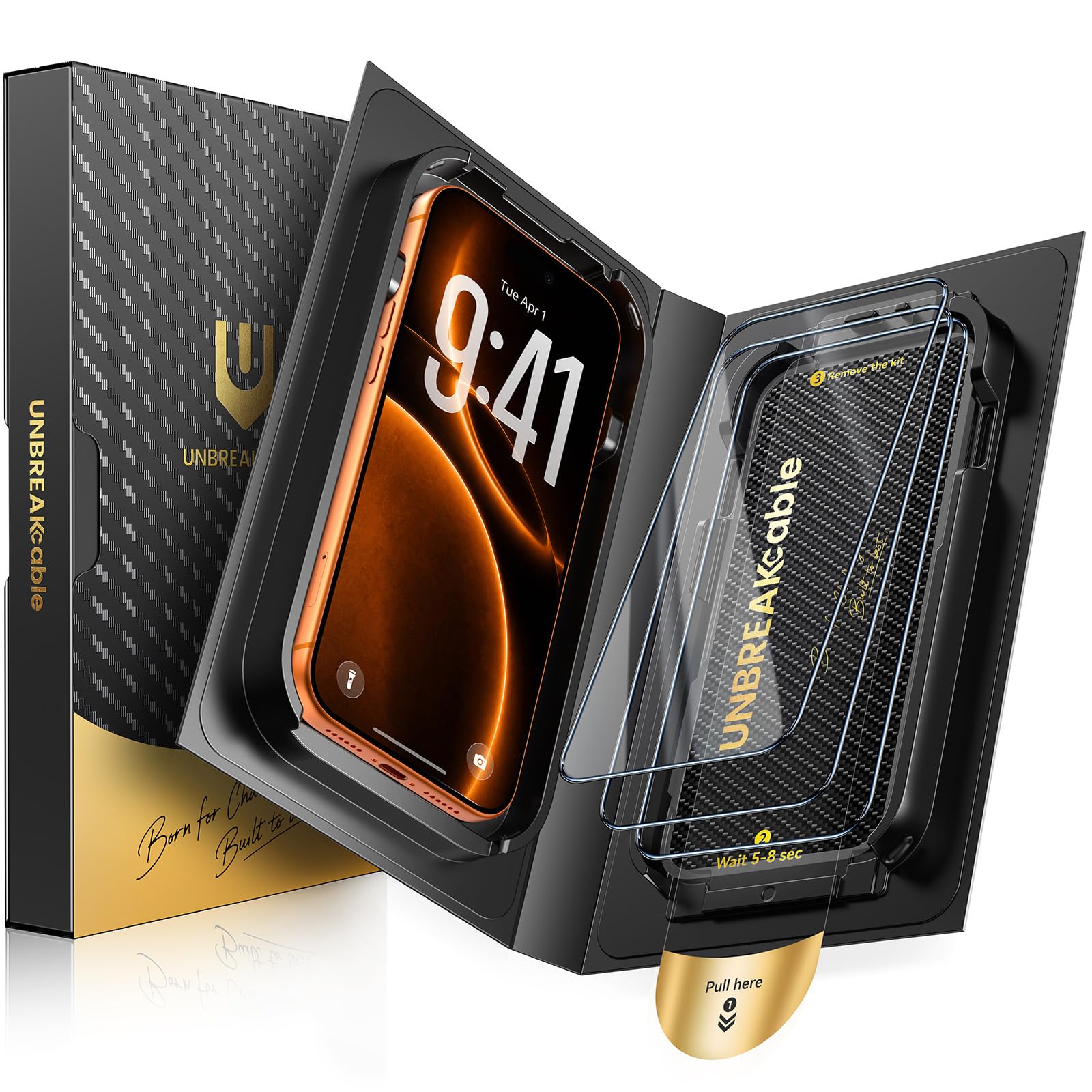 UNBREAKcable iPhone 17 Pro Max Protector de Pantalla [Pack de 3], Cristal Templado con Tecnología Auto-Align para Instalación Fácil, Dureza 9H+, Anti-Huellas, Protección Completa, 6,9 Pulgadas
