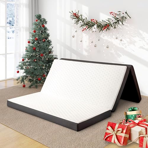 MUUEGM Colchón plegable de espuma viscoelástica de tamaño individual, colchón plegable de 4 pulgadas para yoga, viajes, caravana, campamento,