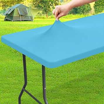Spandex Elastic Tablecloth for 6 Foot Rectangle Tables, Stretch Fitted Picnic Table Cover, Washable Patio Table Cloth for Outdoor, Camping, Party Blue Mist, 30" x 72"