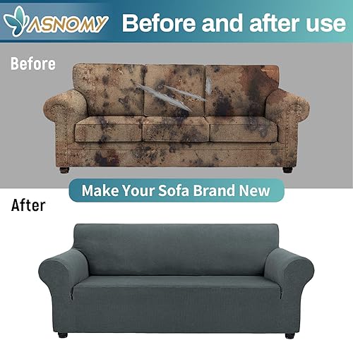 Vista 20 de Asnomy Couch Covers for 3 Cushion Couch Stretch Sofa Covers Slipcovers, Pet Protector Furniture Covers for Dogs Cats Spandex Jacquard Fabric Small