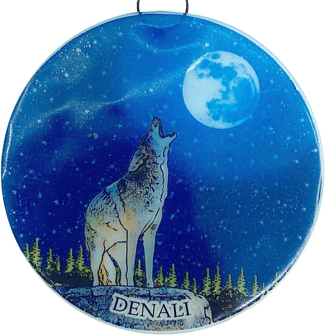 Denali Alaska Glass Ornament – Wolf Moon Christmas Decoration – Eco Friendly Fair Trade Art Light Catcher Gift