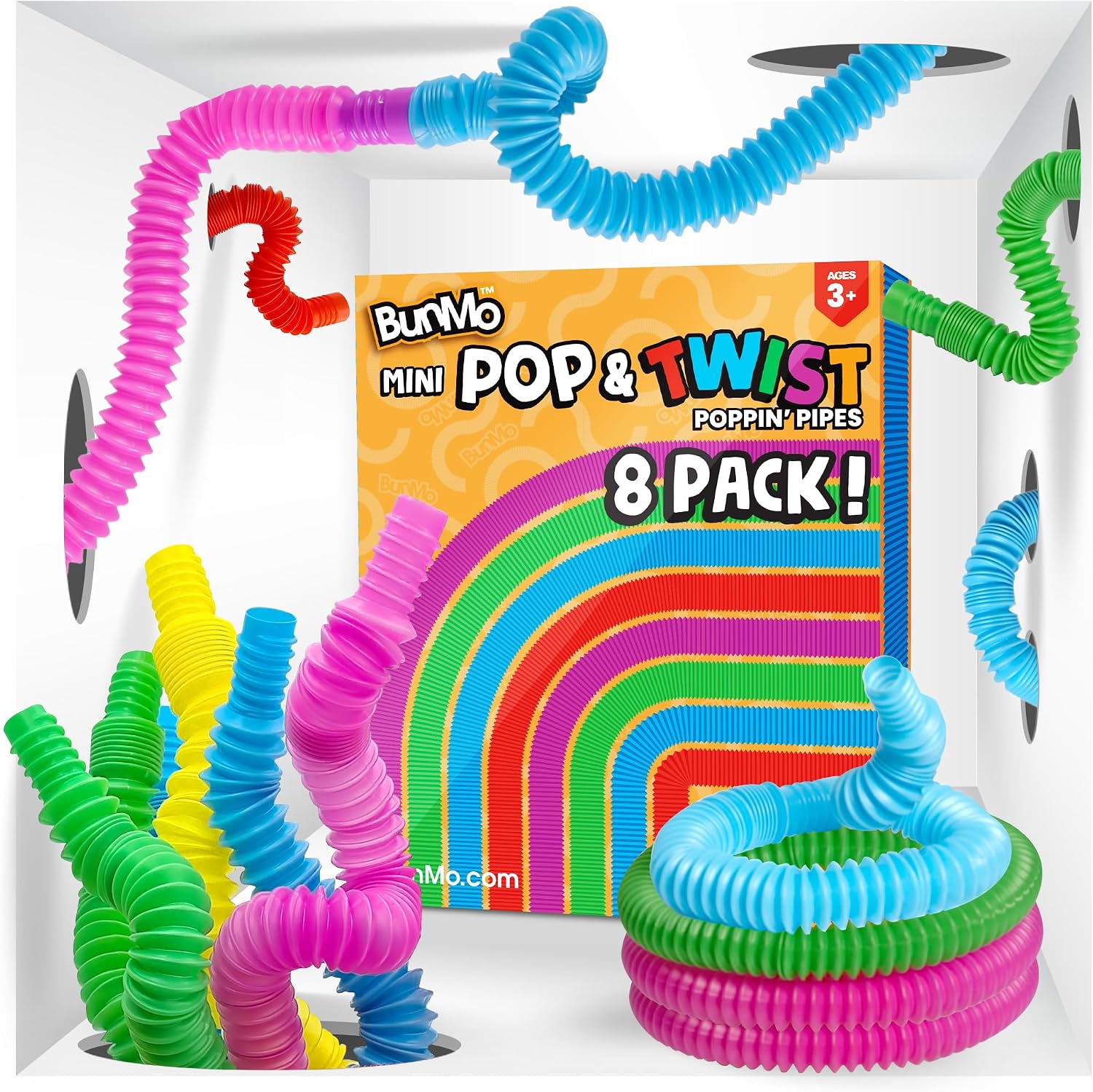 BUNMO Mini Pop Tubes 8pk | Super Sensory Toys for Kids | XS Fidget Tubes | Hours of Fun for Kids | Engaging & Imaginative Creative Learning | Connect, Stretch & Play
