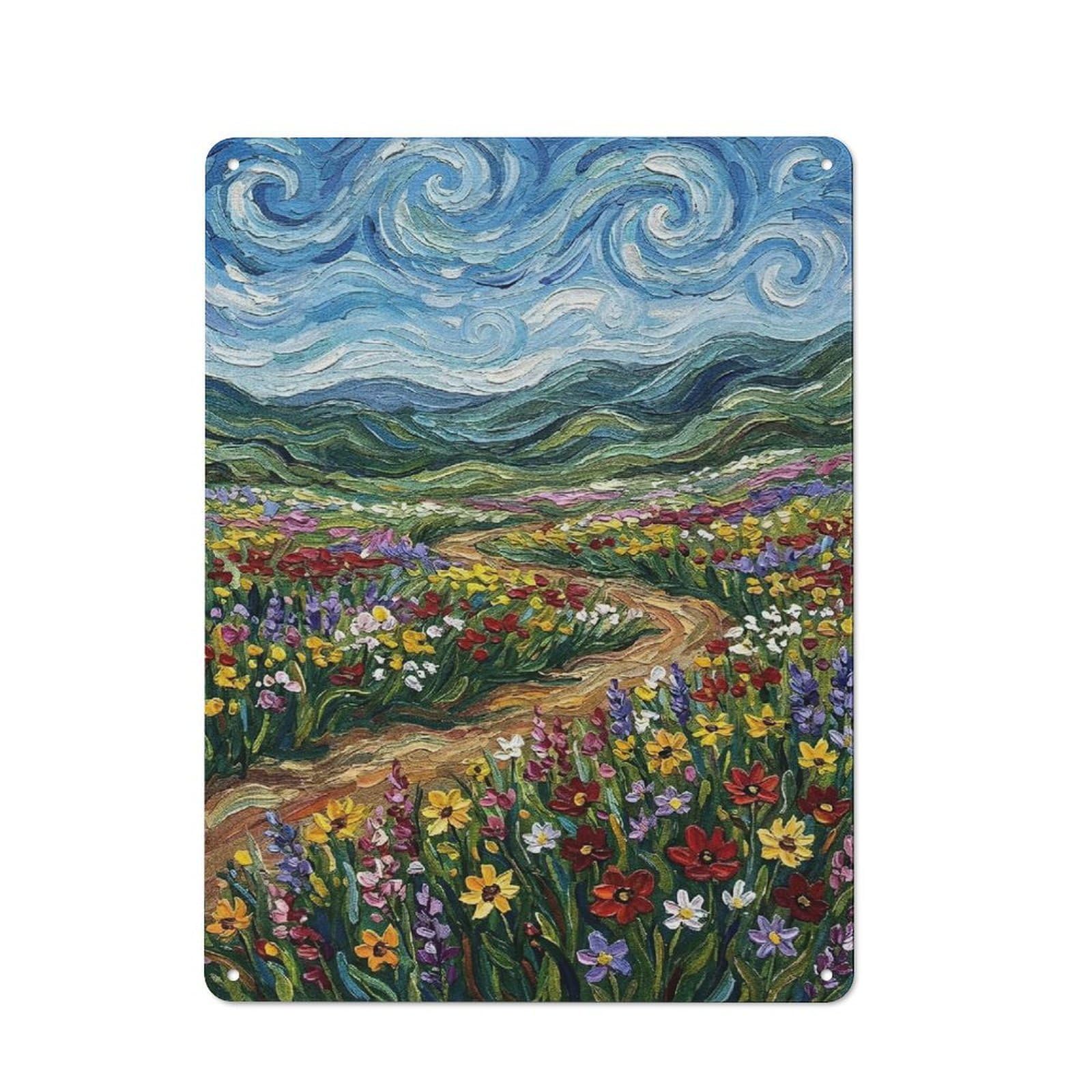 Junmoney Style-20 Impressionistic Wildflower Field Painting Cafe Metal Sign 40X30cm, Bistro Style Bistro Wall Plaque For Coffee Bar, Small Shop Or Dining Room