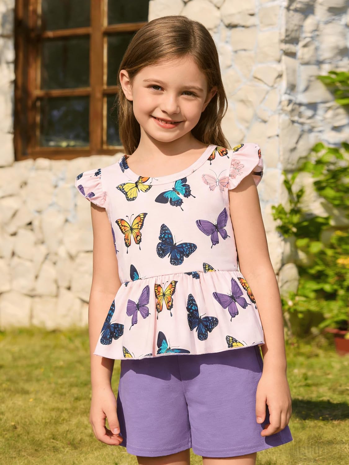 Girls Summer Outfits Toddler Baby Girls Short Sets 2 Piece Clothing Set Flutter Sleeve Shirt and Short 2-7 Years - Image 2