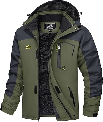 MAGCOMSEN Parka Jacket Men Waterproof Jaket Fleece Snowboard Jacket Soft Shell Jackets Winter Coats for Men Army Green