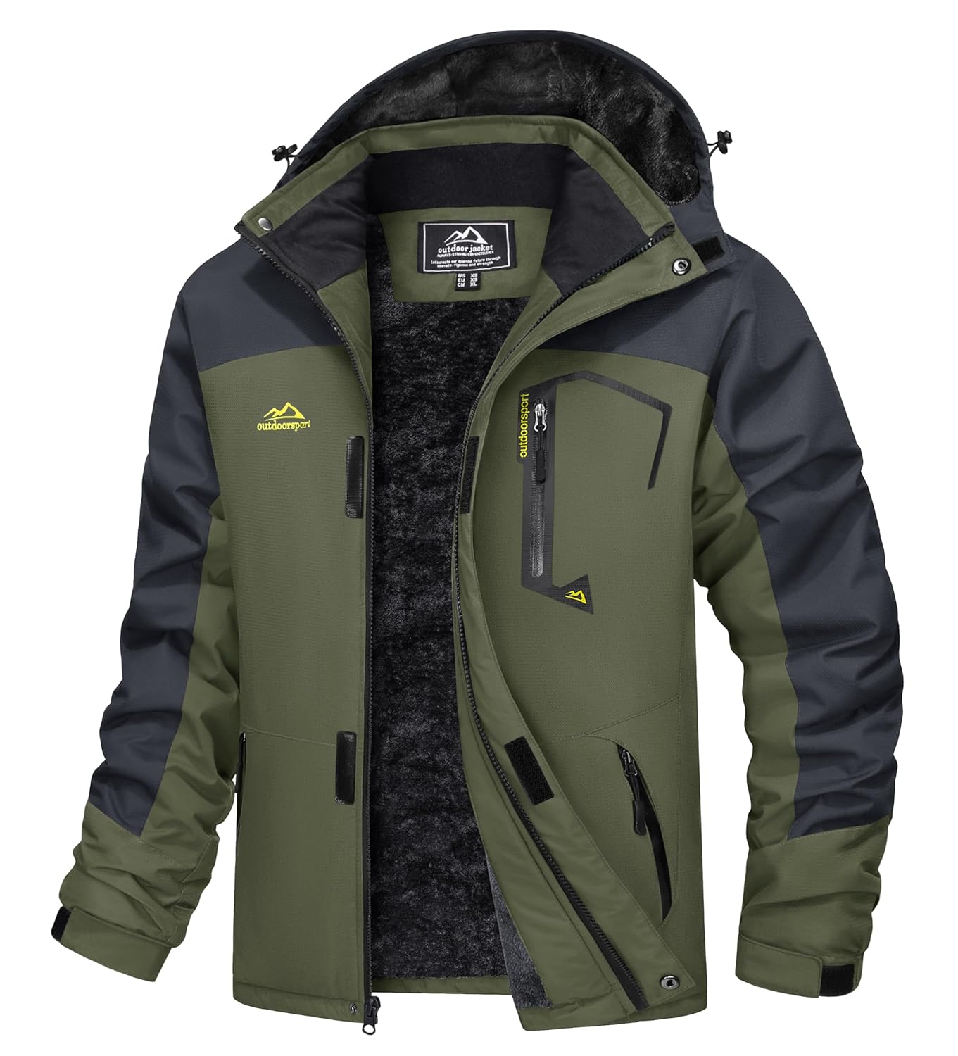MAGCOMSEN Parka Jacket Men Waterproof Jaket Fleece Snowboard Jacket Soft Shell Jackets Winter Coats for Men Army Green