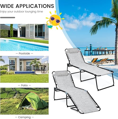 Miniatura 8 de COSTWAY 2 sillas reclinables plegables de 16 pulgadas de alto, con respaldo ajustable y reposapiés, color gris