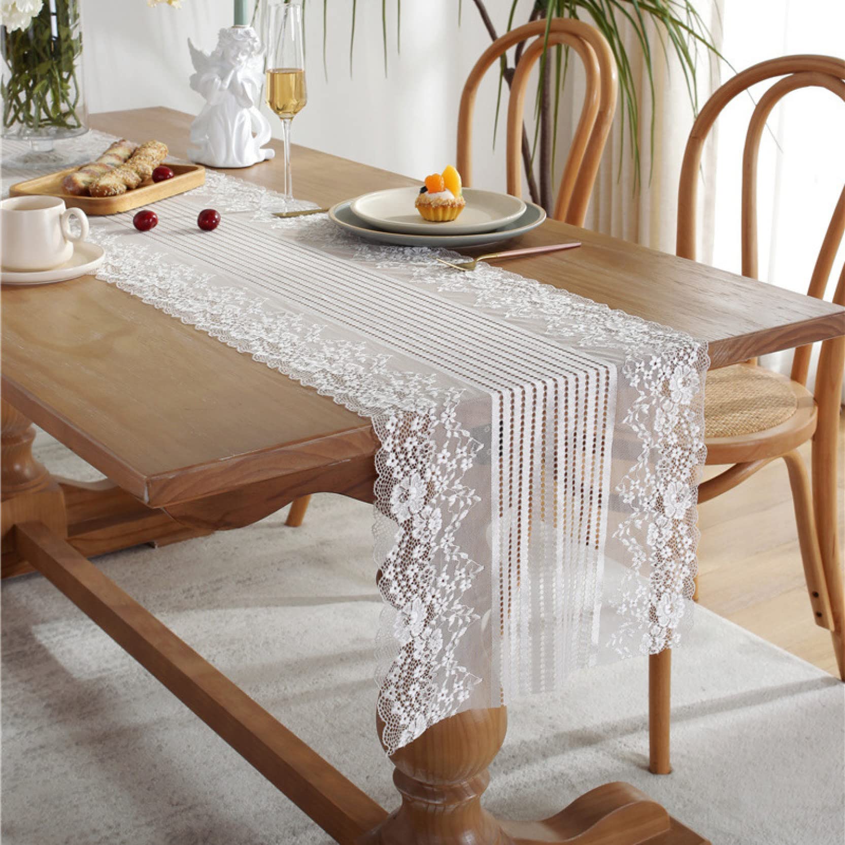 Amazon｜テーブルランナー タッセルなし 北欧 ホワイト レース
