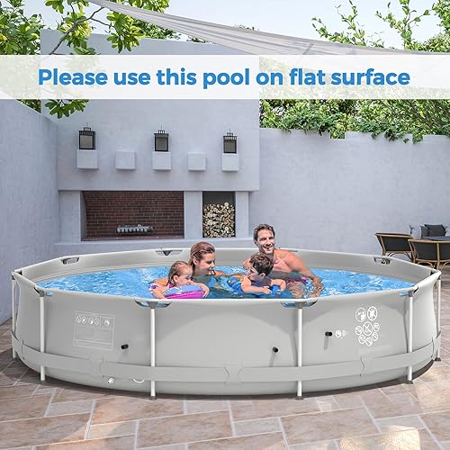 Miniatura 6 de GYMAX Piscina sobre el suelo de 12 pies x 31.5 pulgadas, piscina con marco de acero con cubierta de piscina, piscina duradera al aire libre para