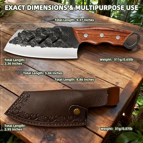 Miniatura 4 de KOFERY Cuchillo de carnicero japonés hecho a mano, cuchillo pequeño con funda para cocina, campamento y barbacoa, gran idea de regalo