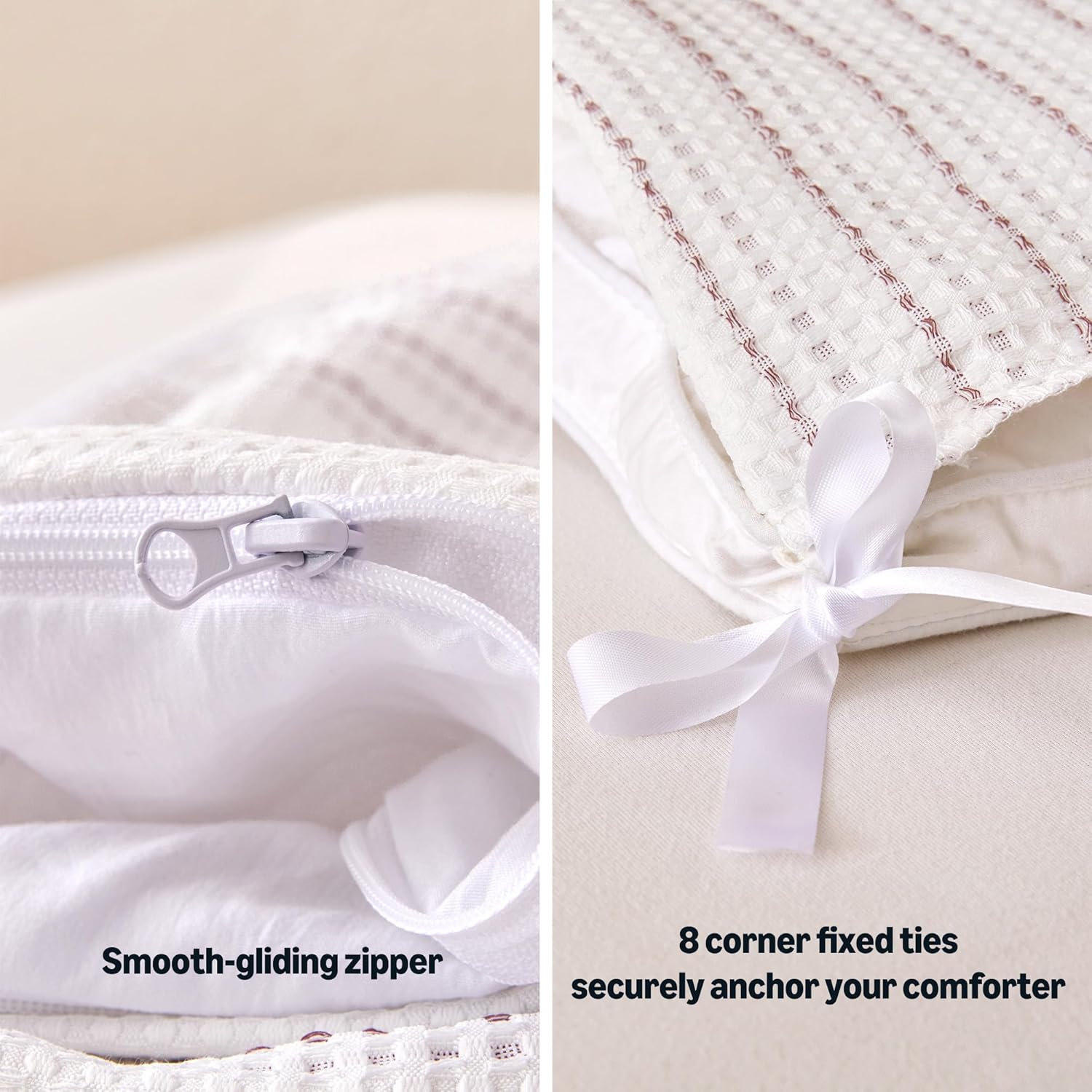 Amazon Basics Waffle Weave Microfiber 3-Piece Duvet Cover Set, Includes 1 Duvet Cover and 2 Pillow Shams, Queen, Pink Striped - Image 5