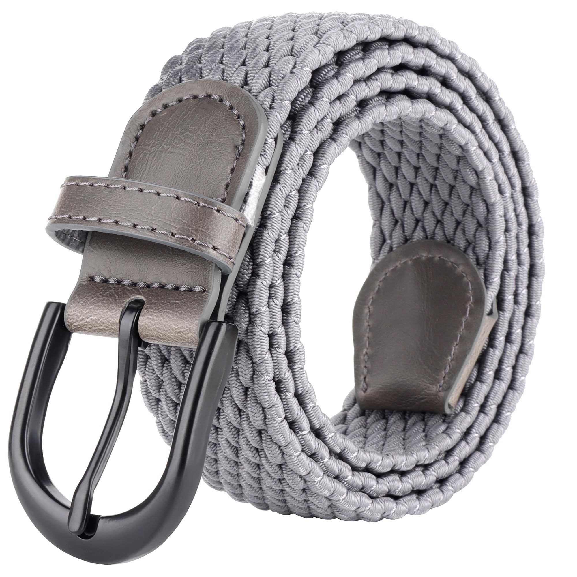 Mile High Life | Braided Stretch Elastic Belts | Pin Oval Solid Black Belt Buckle | PU Loop End Tip Men/Women/Junior Belt