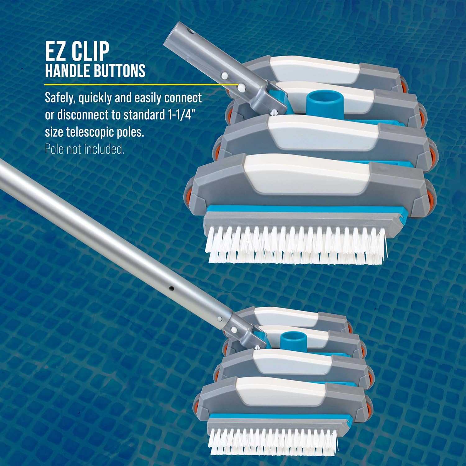 U.S. Pool Supply 17.5" Heavy Duty Weighted Flexible Concrete Swimming Pool Vacuum Head with Side Brushes and EZ Clip Handle - Professional Grade - Faster Cleaning, Easier Debris Removal, Clean Walls