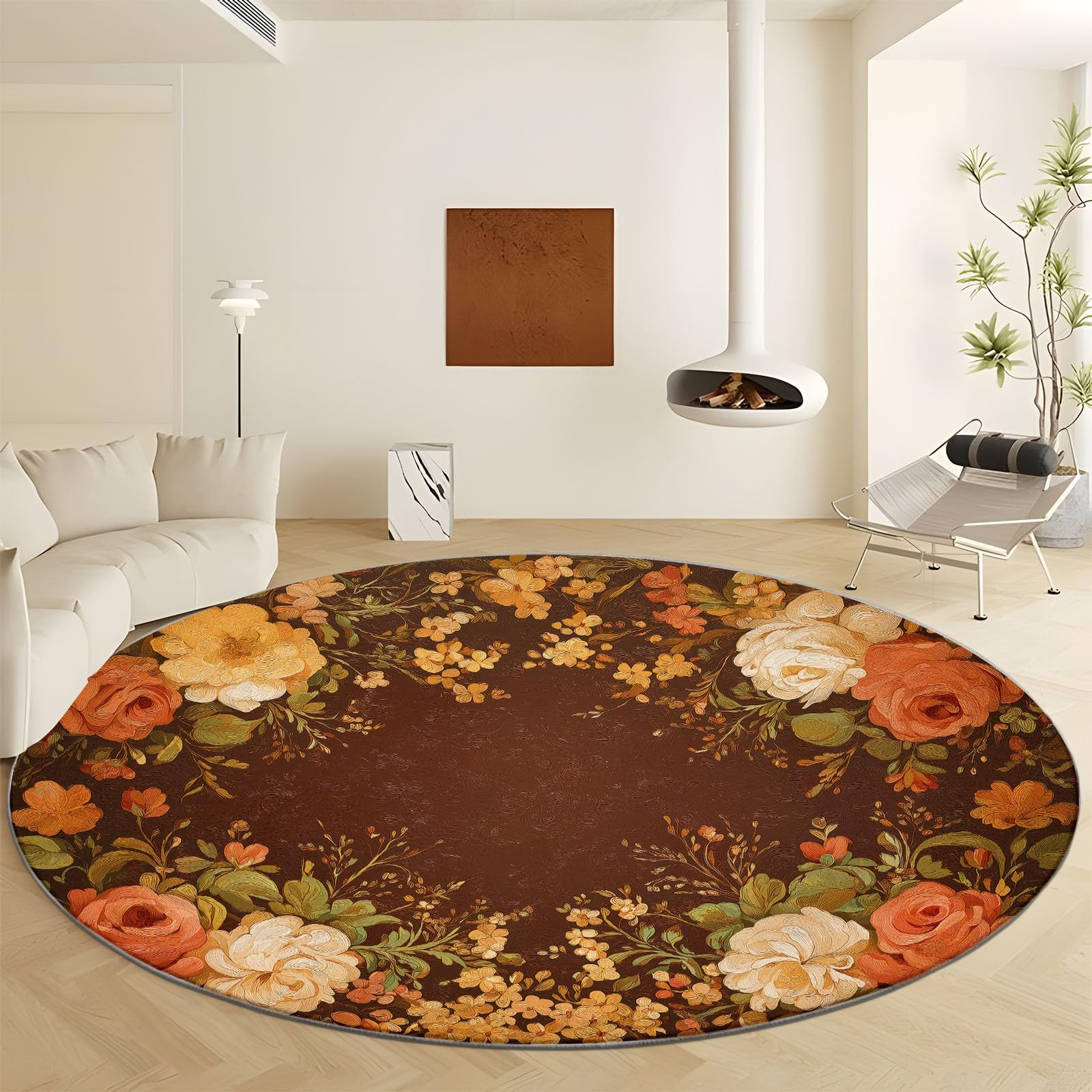 Tapis à pile courte doux et lavable en machine style rétro floral 80cm
