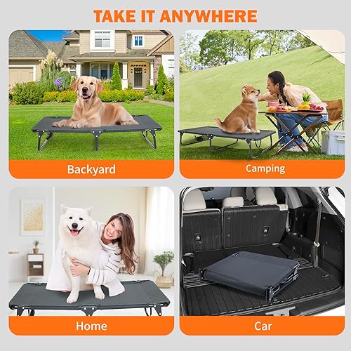 Miniatura 6 de Cama elevada para perros grandes con patas antideslizantes, plegable, portátil, lavable, para campamento en interiores y exteriores, con malla