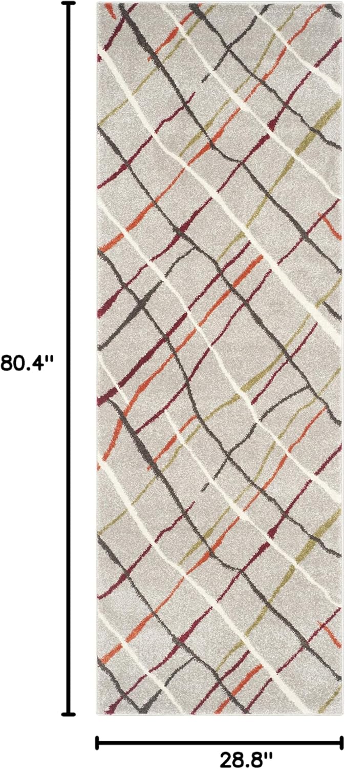 SAFAVIEH Porcello Collection Runner Rug - 2'4" x 6'7", Grey & Multi, Modern Abstract Trellis Design, Non-Shedding & Easy Care, Ideal for High Traffic Areas in Living Room, Bedroom (PRL4816A)