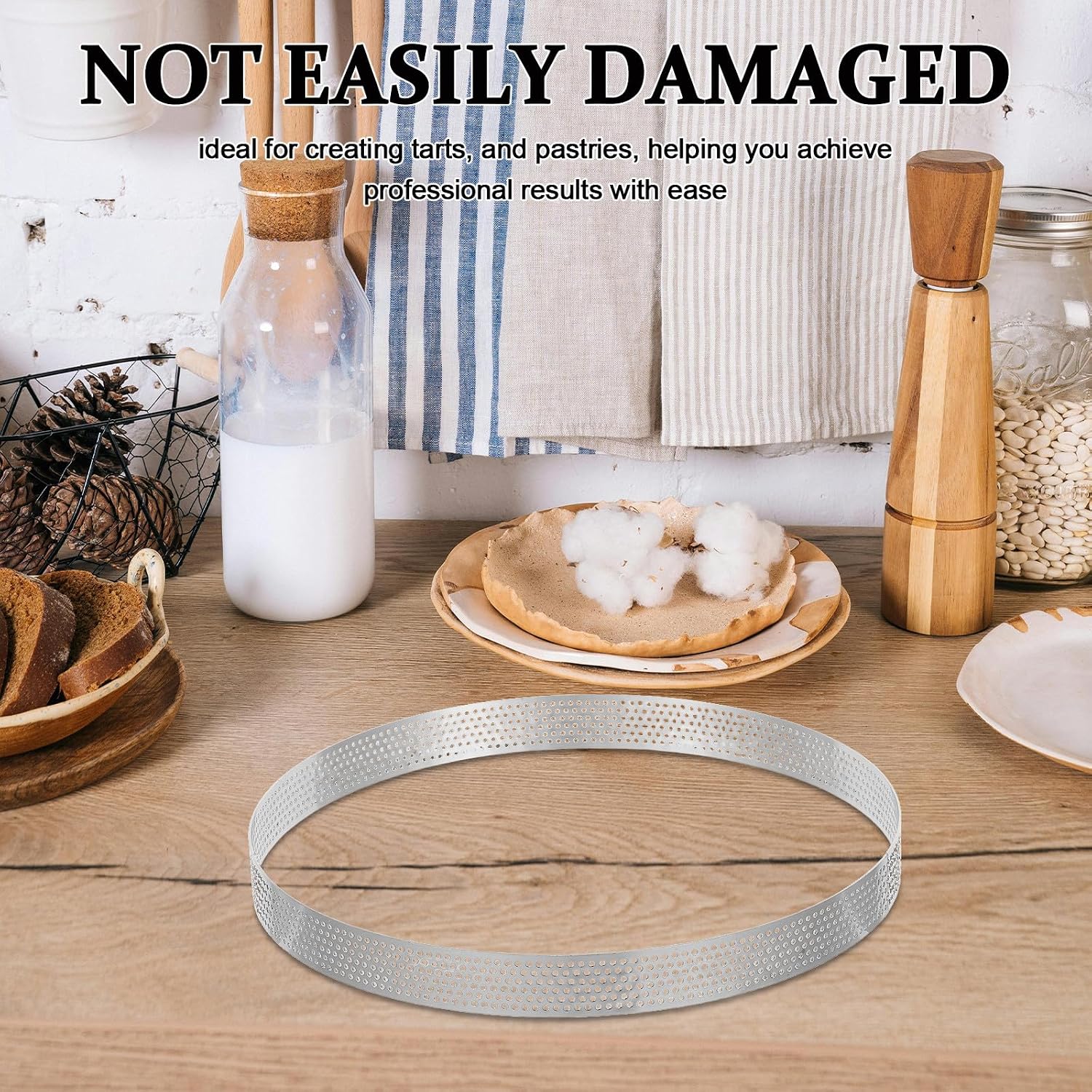 6pcs Perforated Tart Ring, Stainless Steel Crumpet Round Rings for Cookies Tarts Pies Pastry Cupcakes Baking - Non-Stick, Heat-Resistant, 5/8/9/15/18/20cm