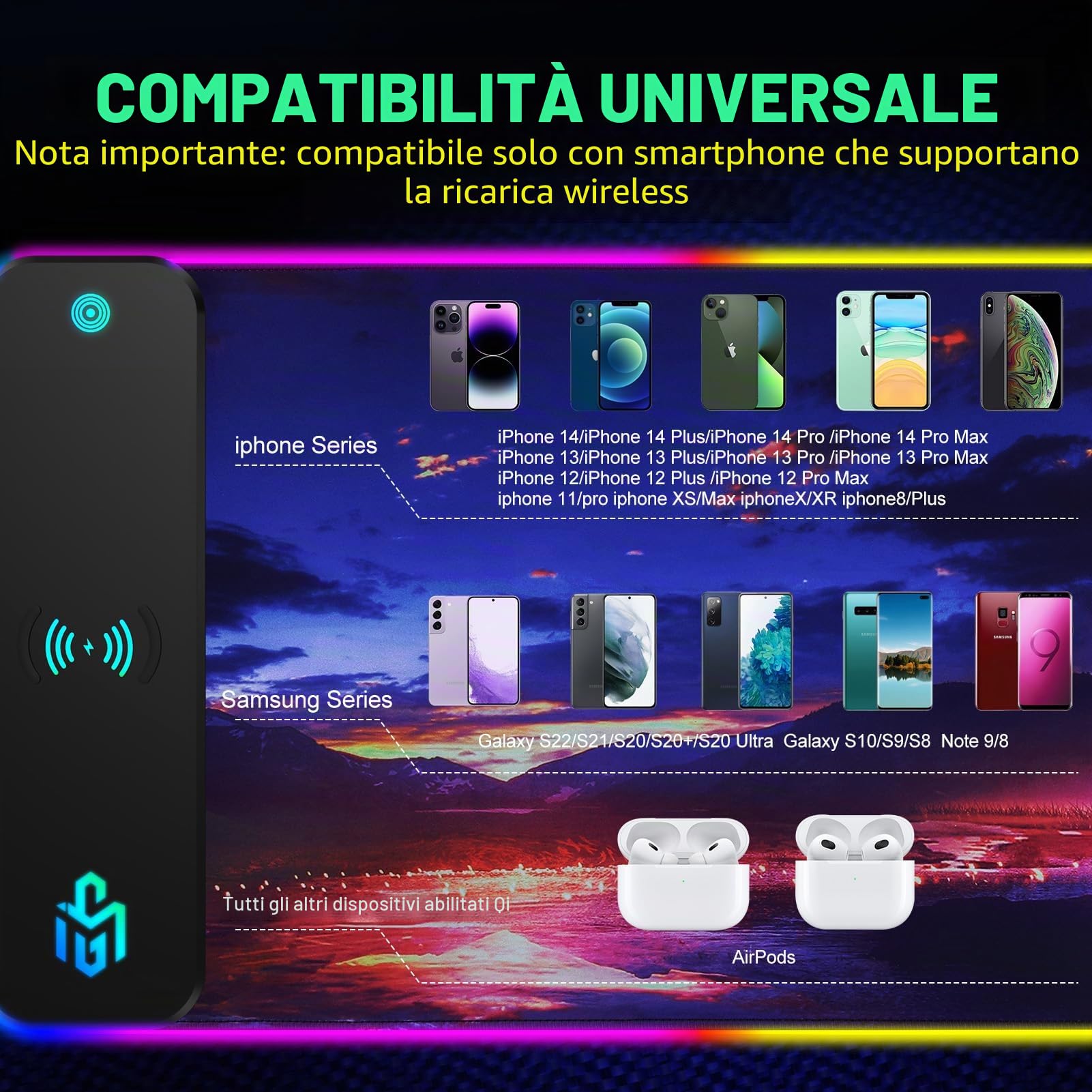 GIM Tappetino per mouse PC RGB a LED da gaming, XXL, 800 x 300 x 4 cm, con motivo a stelle, anime, per scrivania