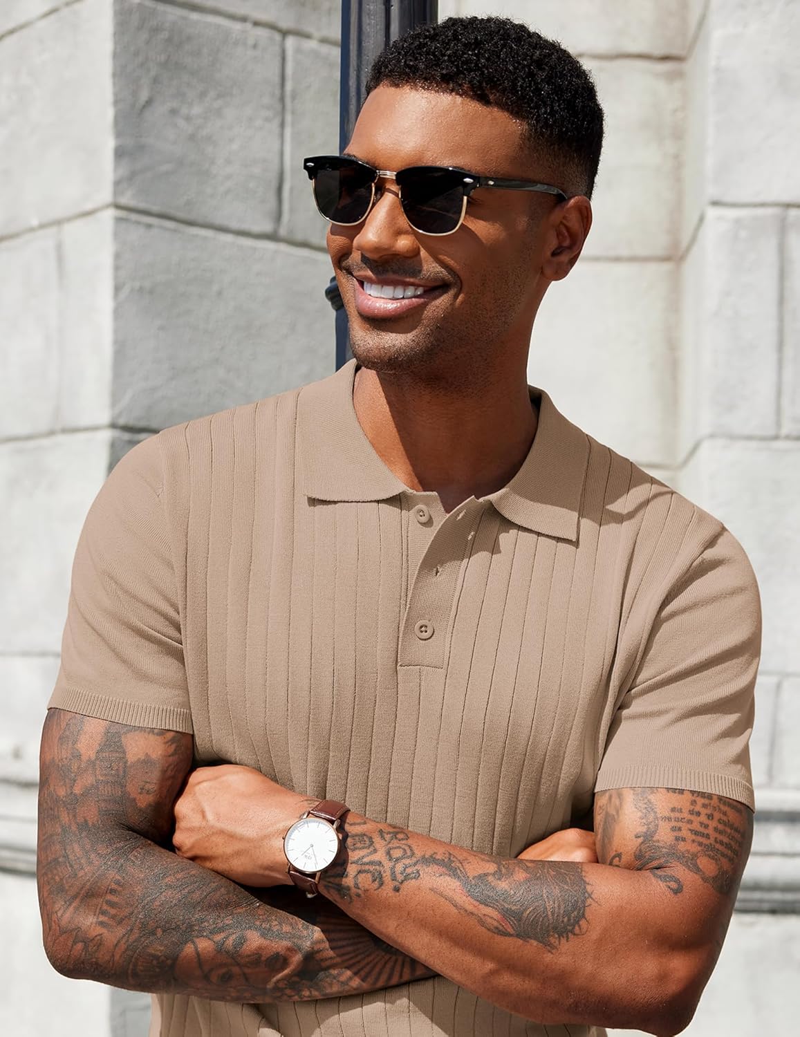 COOFANDY Men's Knit Polo Shirts Short Sleeve Ribbed Knitted Shirt Summer Lightweight Casual Golf Shirts - Image 4