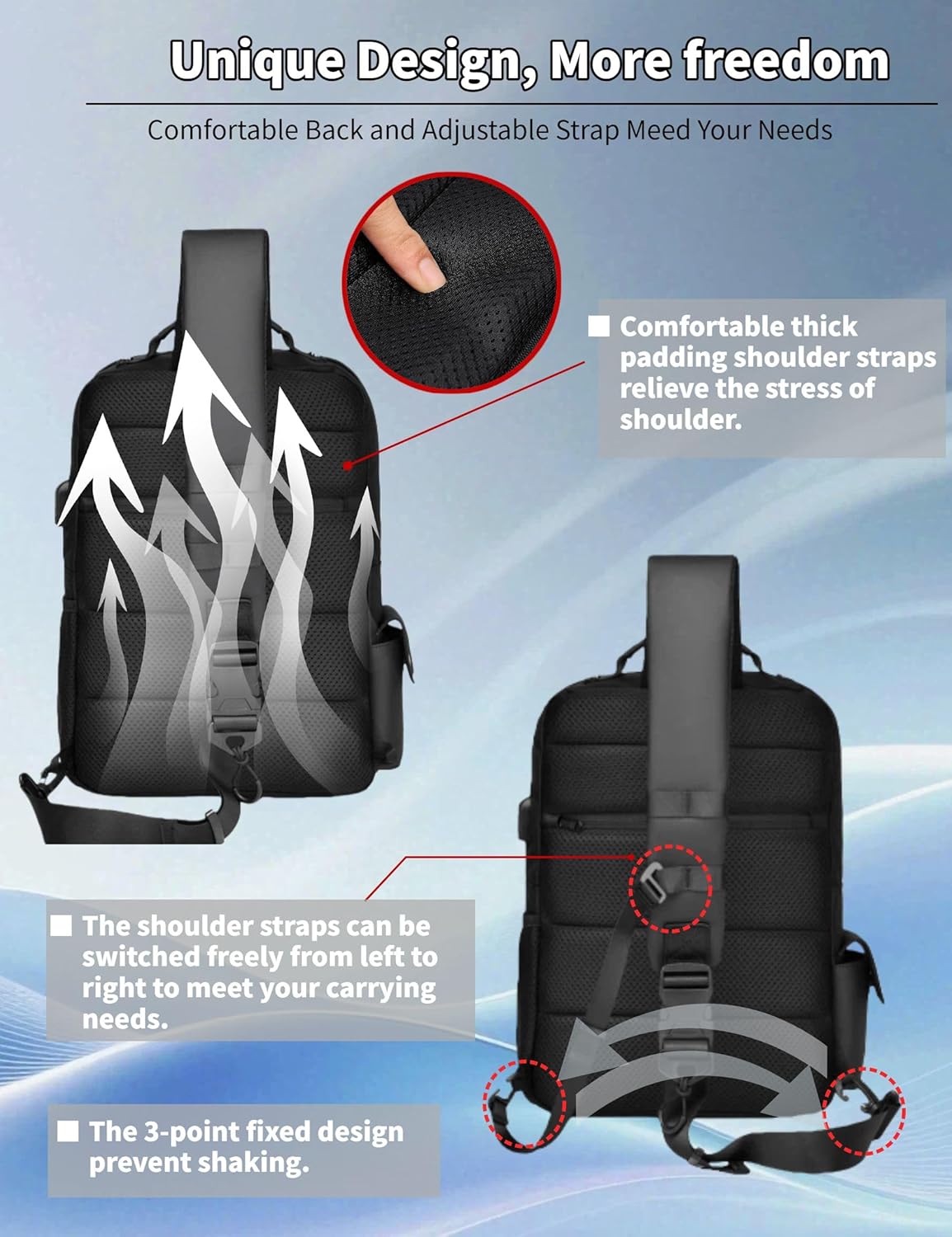 BASICPOWER Laptop Sling Bag for Men Women, Sling Backpack Crossbody Bag Fits 14 inch Computer with USB Port Anti-theft - Image 6