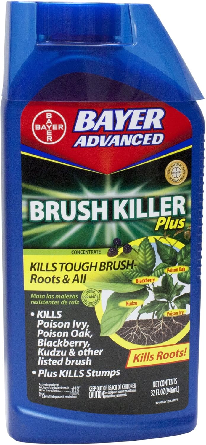 BioAdvanced Brush Killer Plus Concentrate - Mix & Spray - Kills Tough Brush like Poison Ivy and Kudzu - Visible Results in 1-6 Weeks - Rainproof in 4 Hours - 32 fl oz Bottle