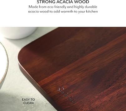 Sur La Table Large Rectangular Chopping Board, Serving Board, Acacia Wood, Brushed Nickel Handle, Walnut Colour, SLT847103