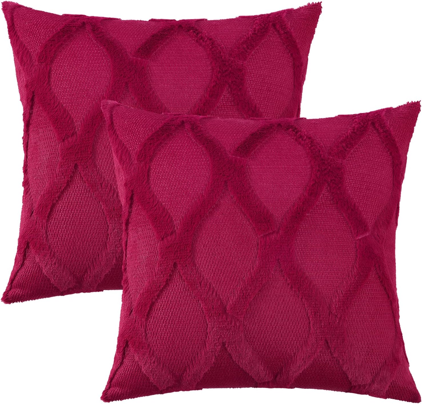 decorUhome Spring Throw Pillow Covers 16x16 Inch Set of 2, Soft Plush Faux Fur Wool Burgundy Accent Couch Pillow Covers for Modern Farmhouse Bed Sofa Living Room - Image 7