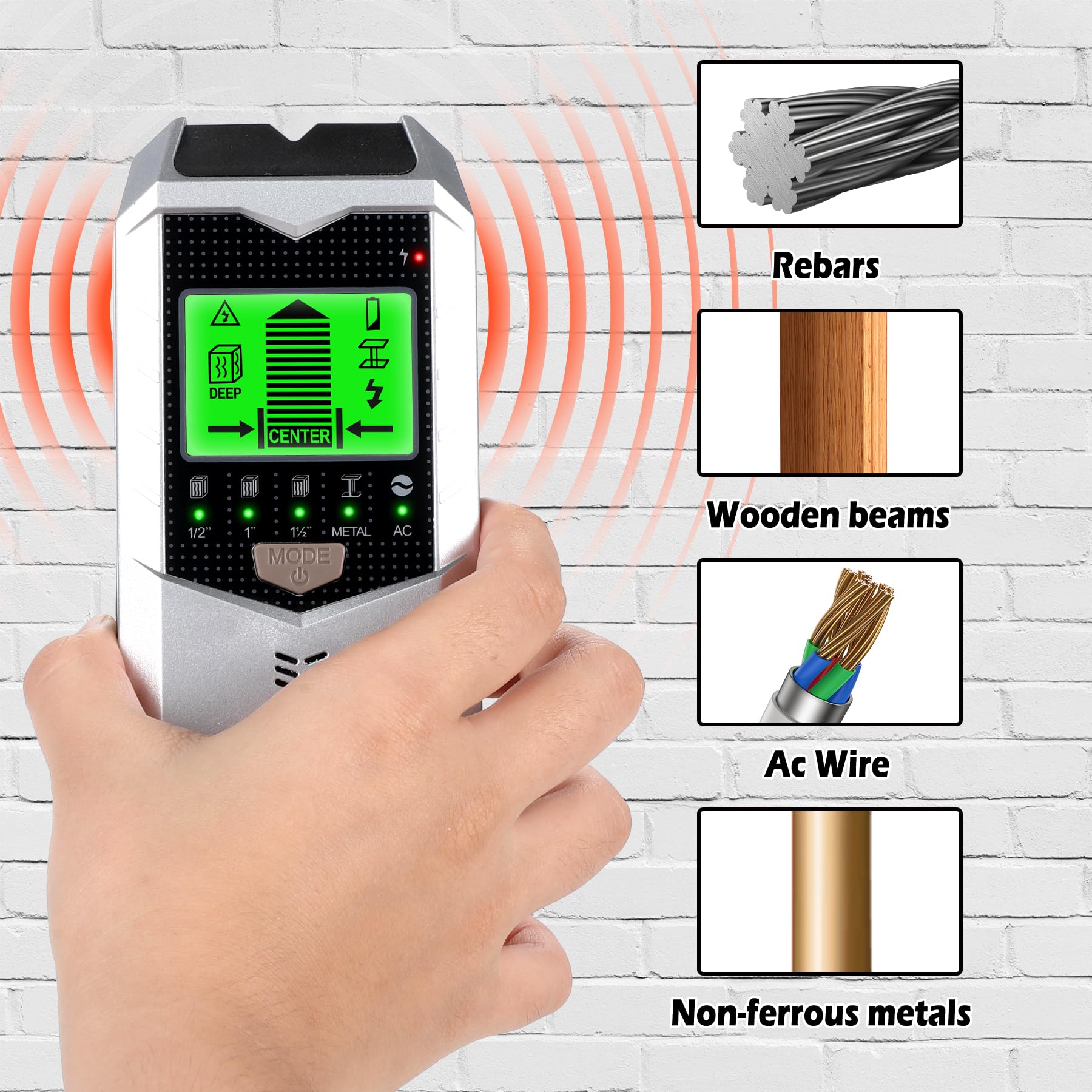 Rilevatore, 5 in 1 Scanner Da Parete Con Display LCD e Allarme Acustico, Trova Travi multifunzionale Per Individuare Tubi Metallici e Cavi CA Elettrici, Travi In Legno, Cavi Elettrici