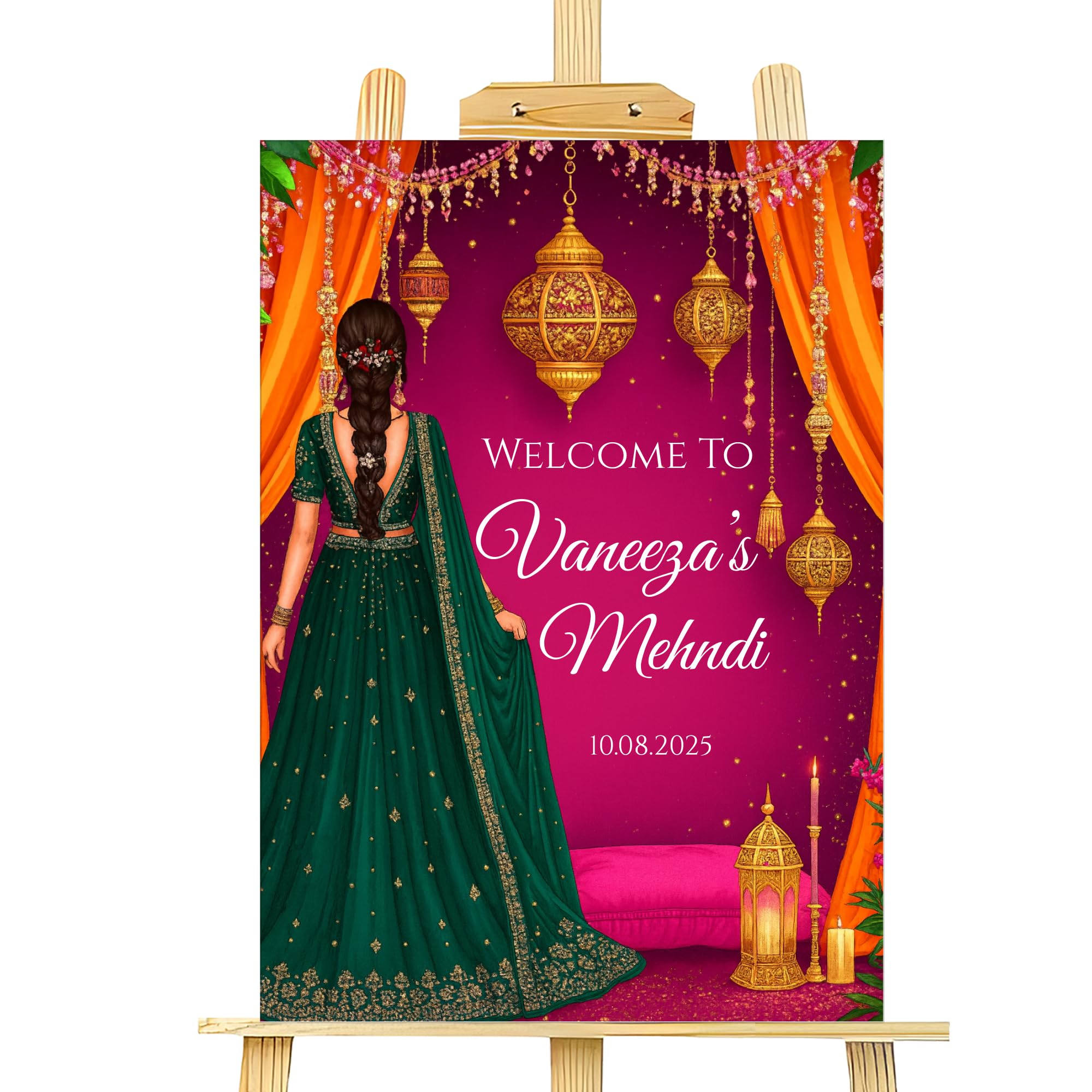 Personalised Mehndi Welcome Entrance Sign Board Custom Indian Wedding Party Decor A1 Foamex Board (Design 8)