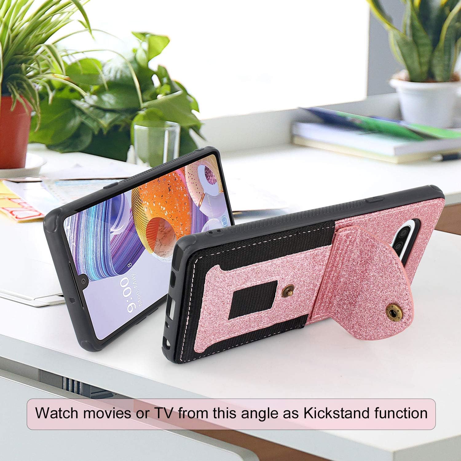 Lacass Shockproof Slim Leather Wallet Case Protective Cover with Elastic Pocket Credit Card Slot Holder for LG Stylo 6 2020 Case (Bling Rose Gold)