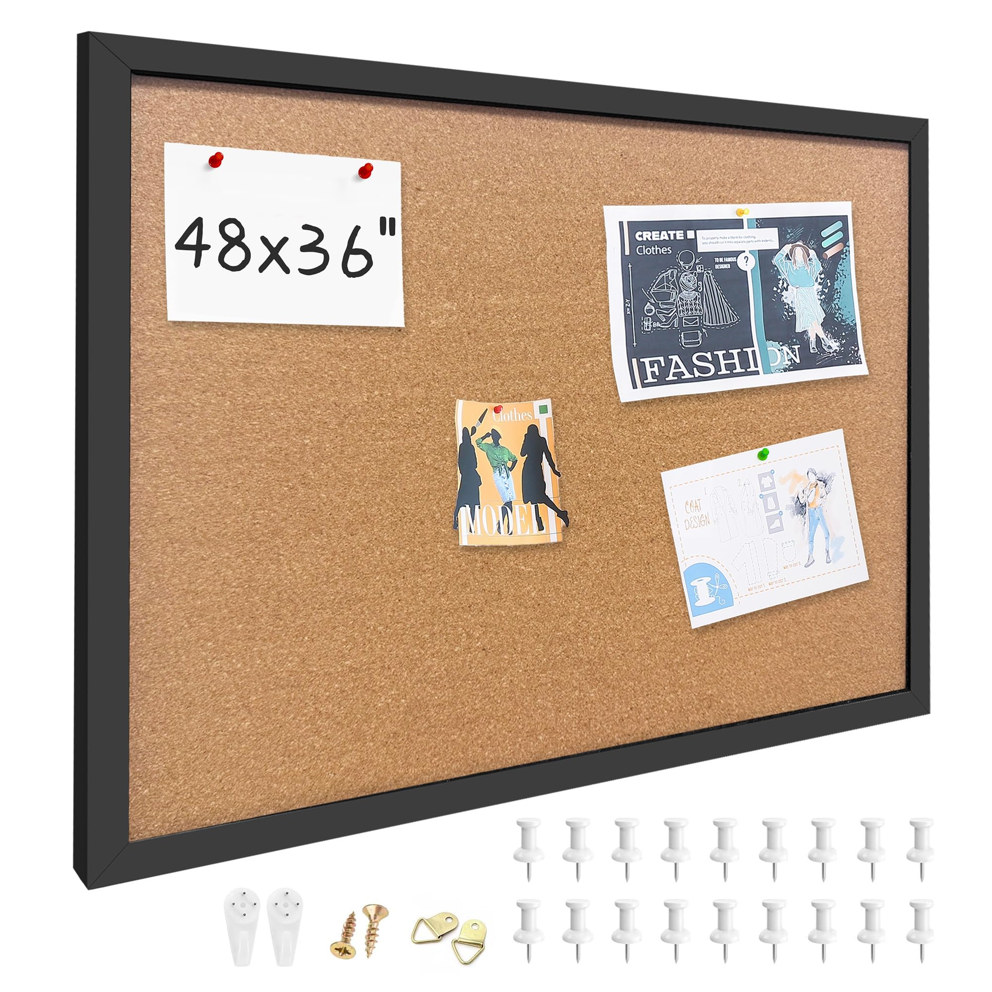 36"x48" Black Wood Framed Hanging Cork Bulletin Board