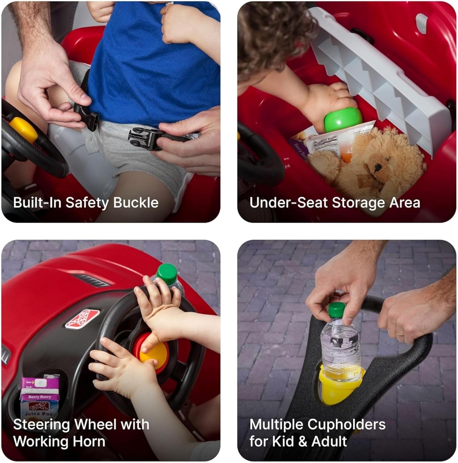 Step2 Whisper Ride Cruiser Kids Push Car, Ride On Toy, Stroller Substitute, Includes Seat Belt & Horn, Made of Durable Plastic, Max Weight 50 lbs., For Toddlers 18 Months - 4 Years Old, Red