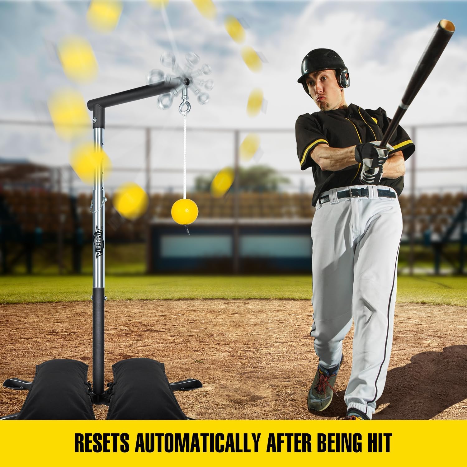 Baseball Softball Batting Tee with Tethered Ball, Auto Reset Baseball Swing Trainner, Softball Hitting Trainner, Height Adjustable 20-45 inches Hitting Tee Improve Swing Power,Accuracy