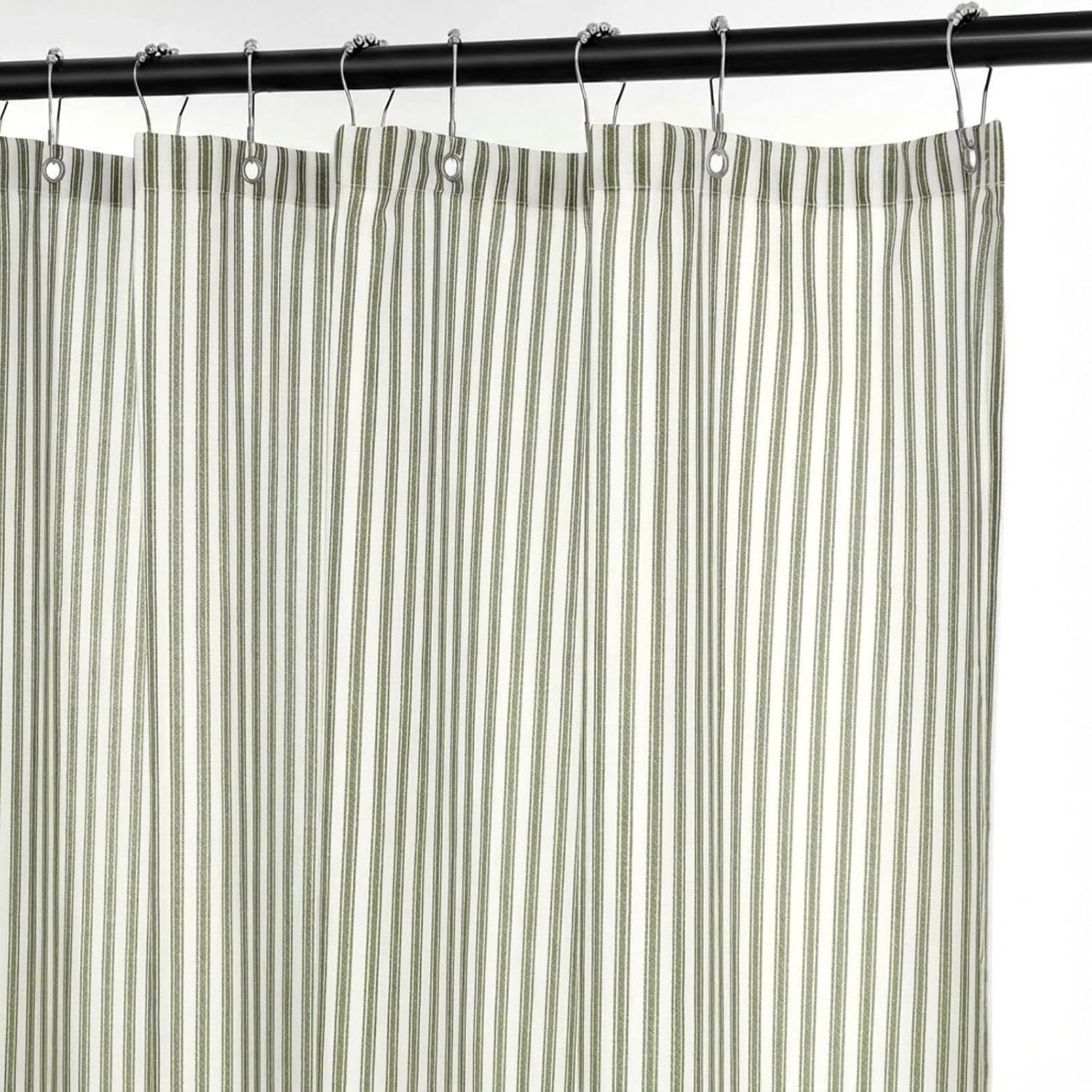 Stripe Cotton Toile Shower Curtain Ticking Stripe Woven Print Curtain Bathroom Decor for Traditional and Contemporary Style Kitchen Bath Home(Green and White,72 x 72 Inches)