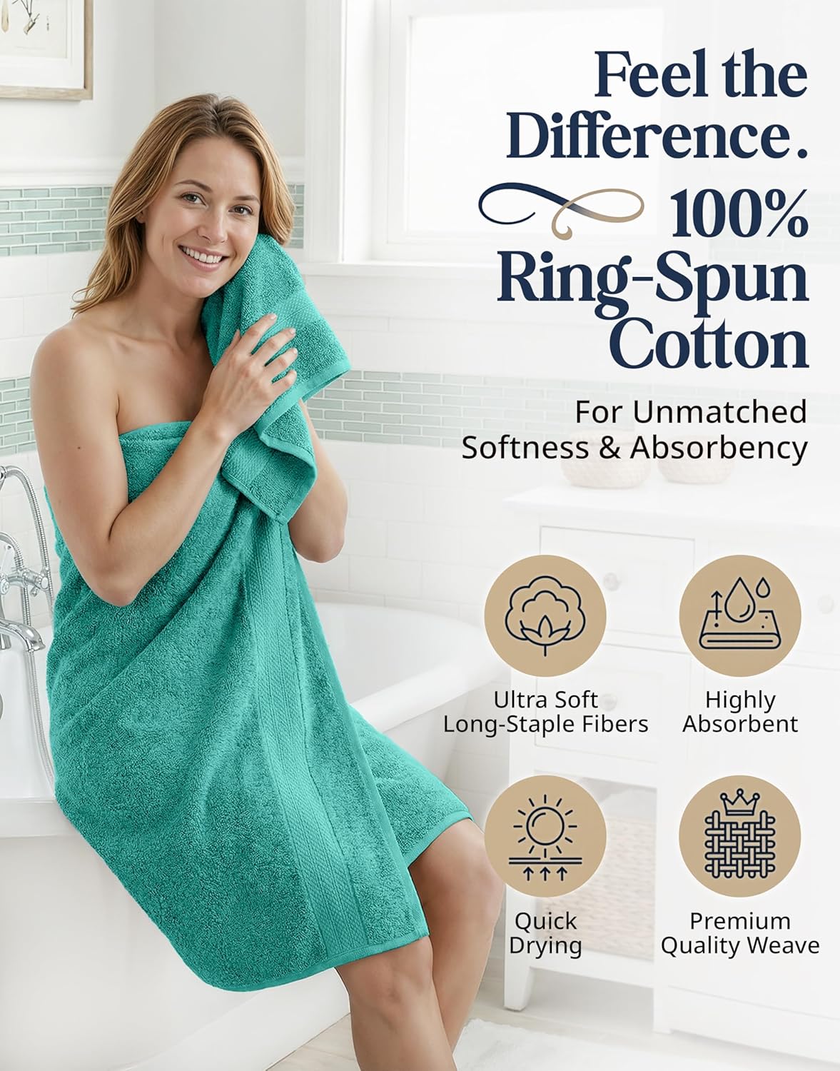 LANE LINEN 100% Cotton Bath Towel Set - 16 Pieces - Softer, Durable & Highly Absorbent - 4 Bath, 8 Wash cloths, 4 Hand Towels for Bathroom - Family Set, Premium Quality & OEKO-TEX Certified - Teal