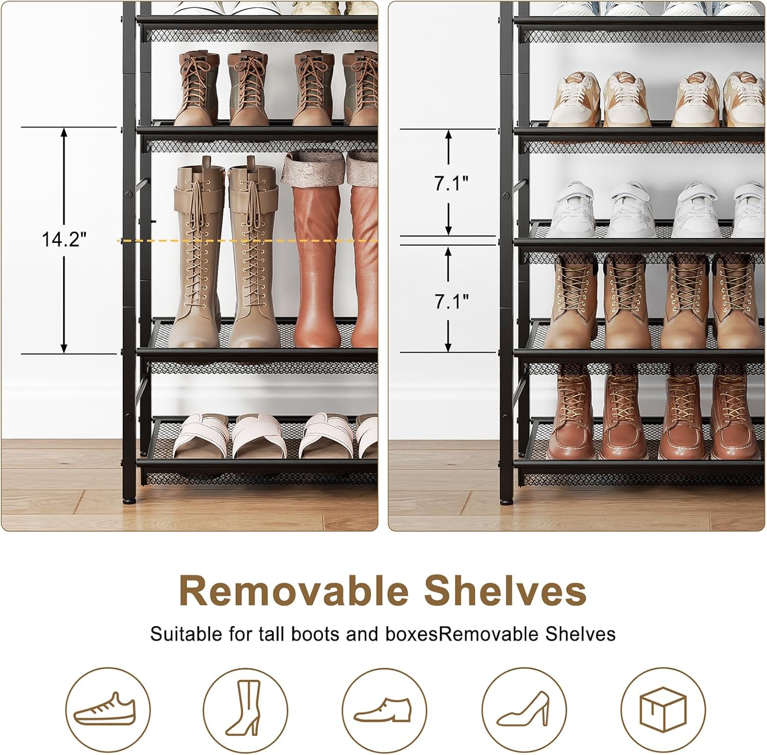 10 Tier Metal Shoe Rack, Tall Shoe Organizer Holds 40-50 Pairs, with Adjustable Flat or Angled Shelves, Shoe Storage Shelf for Closet, Entryway, Garage, Black