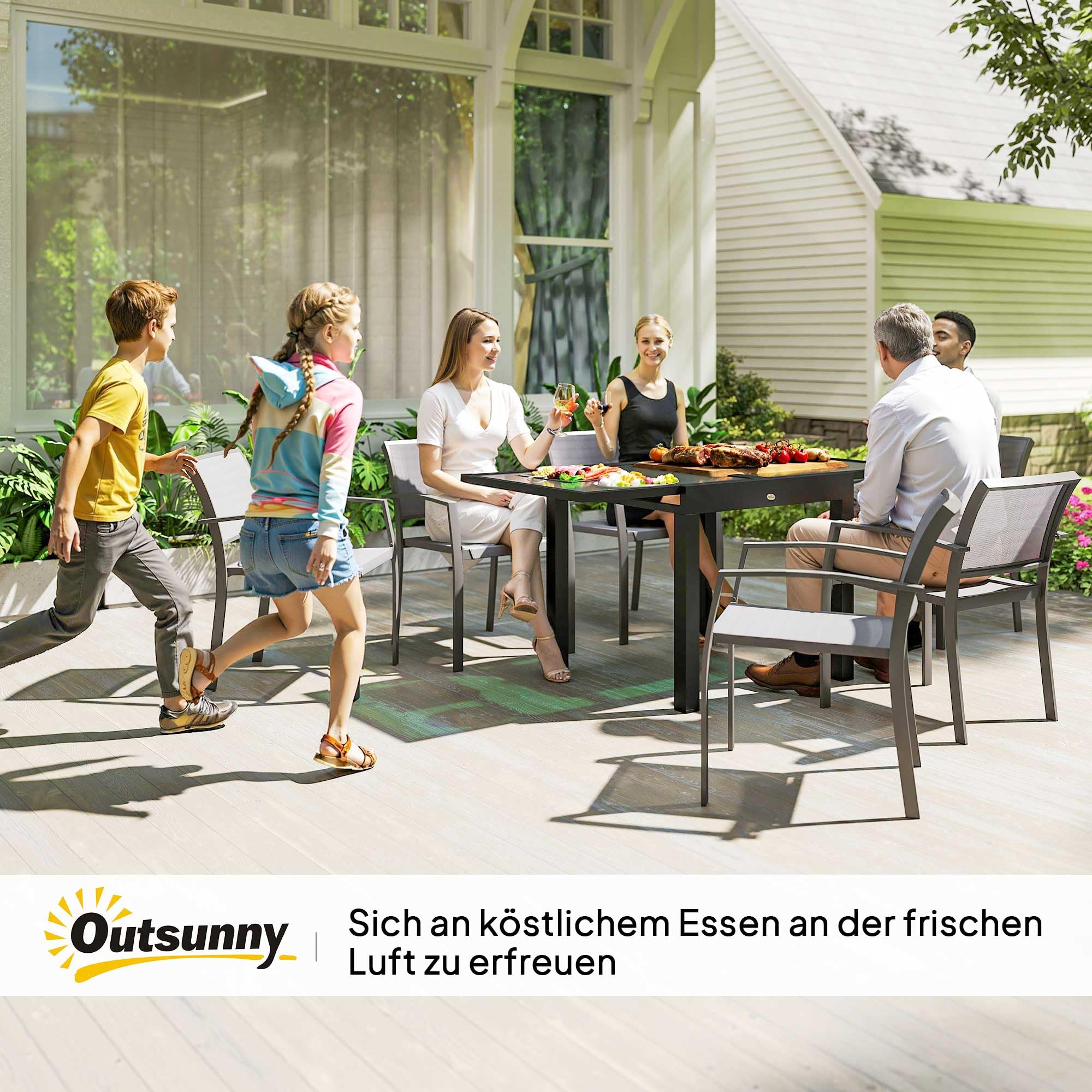 Outsunny Gartentisch, Balkontisch mit Klappbarer Tischplatte, Terrassentisch mit Glas Tischplatte, Esstisch für Garten, 160 x 80 x 75 cm Transparent