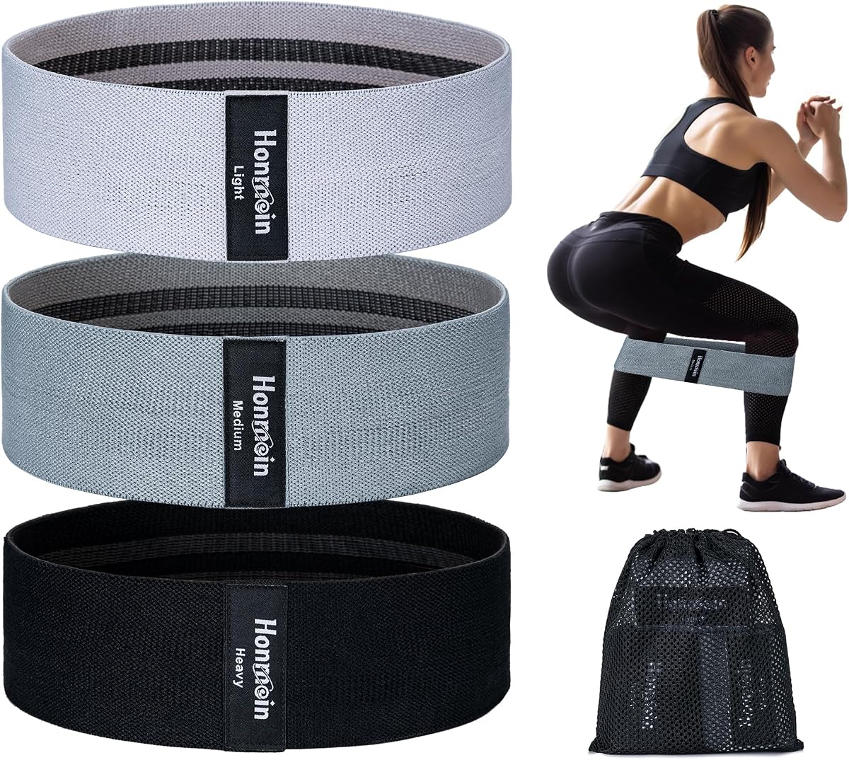 Bandas de Resistencia para Hacer Ejercicio, Juego de Bandas de Ejercicio de Tejido de 3 Niveles | Juego de Bandas de Ejercicio para Mujeres Hombres, Bandas de Botín de Piernas de Cadera para Fitness en Casa, Gimnasio, Yoga, Pilates