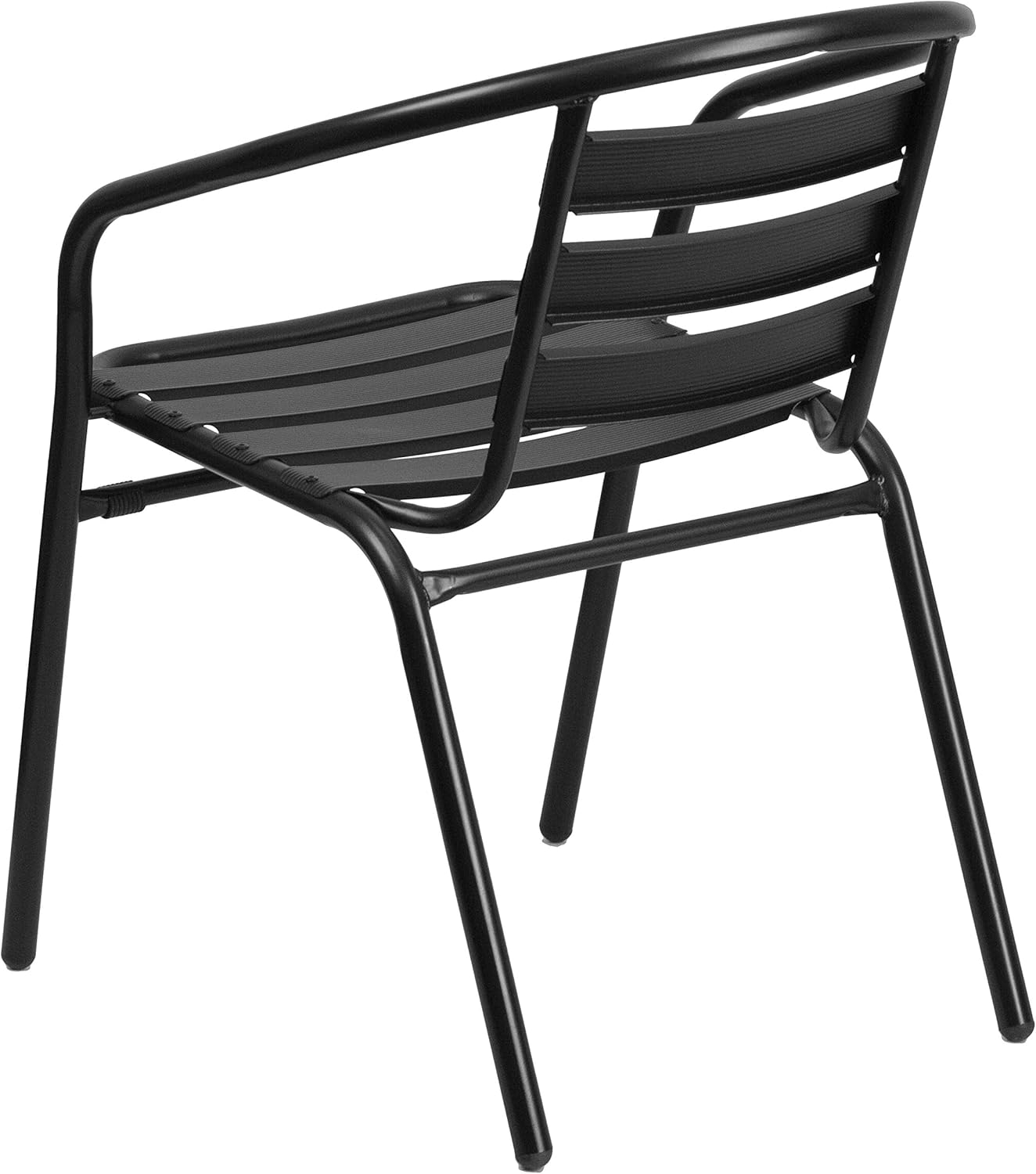 EMMA + OLIVER 4 Pack Black Metal Restaurant Stack Chair with Curved Back and Aluminum Slats