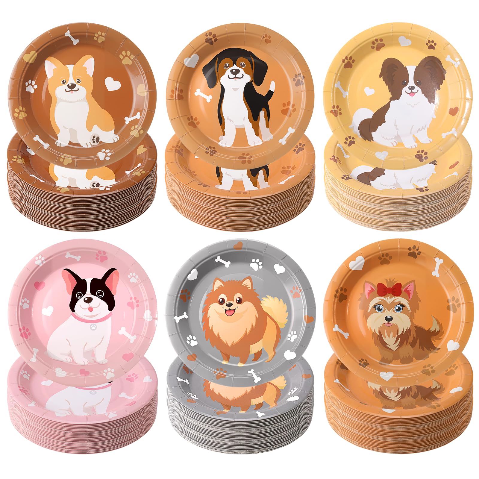 Funnymoom 60 Pcs 7 Inch Dog Birthday Party Paper Plates Cute Puppy Themed Disposable Dessert Cake Plates Tableware Pet Paw Party Decorations Cartoon Animal Birthday Baby Shower Supplies Favors